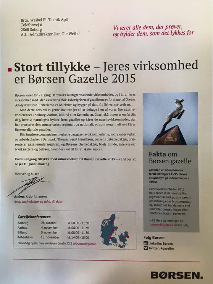Børsen Gazelle 2015 - Weibel El-Teknik