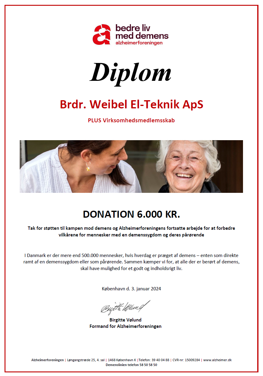 Brdr Weibel støtter Alzheimerforeningen